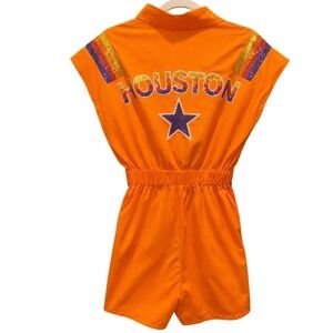 Houston Rainbow Sequin Orange Cotton Romper Button Front Small Sleeveless Star
